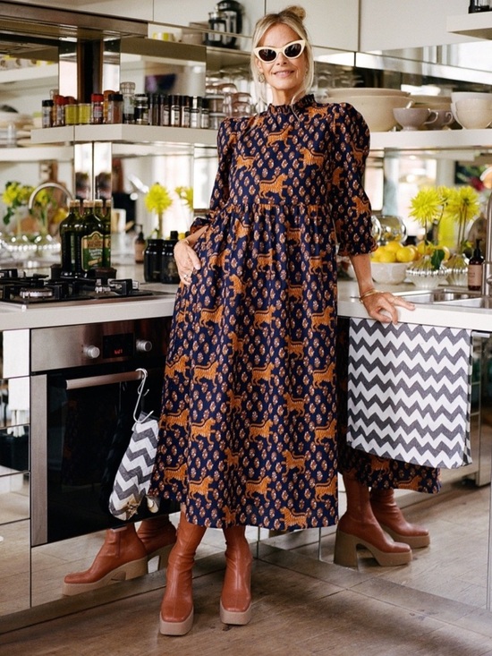 Pink City Prints Dresses & Skirts - Pink City Prints Tiger Block Print Cotton Midi Dress Ruffle Neck India Size M